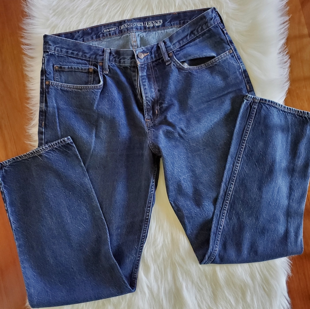 Straight leg medium blue wash jeans